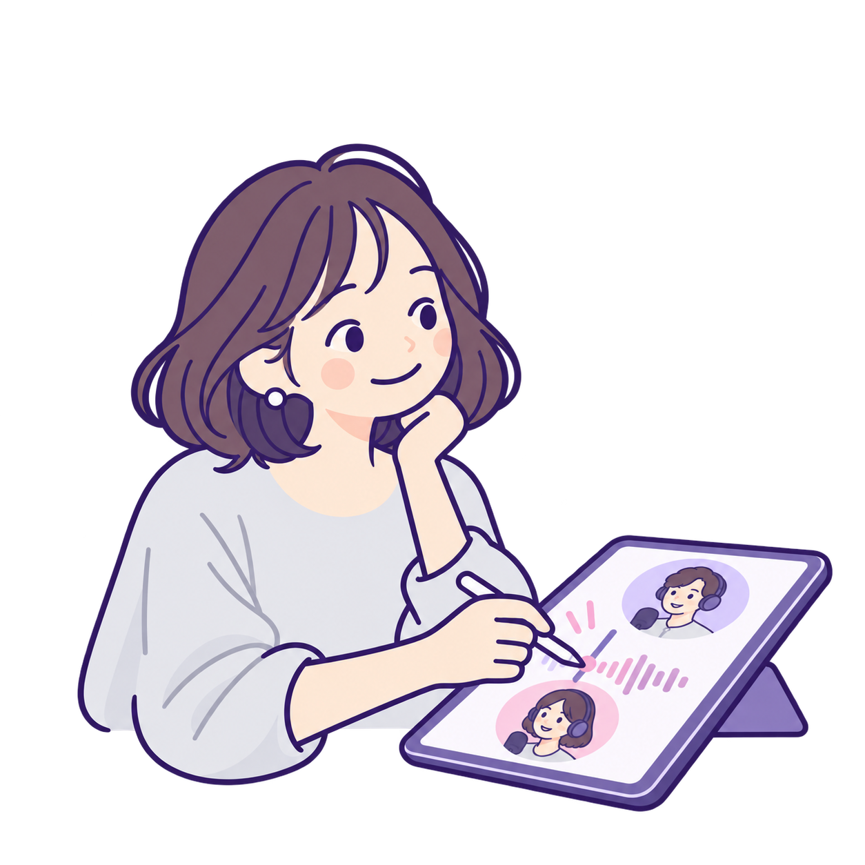 話者画像と波形を使い、番組らしい動画を編集する制作者